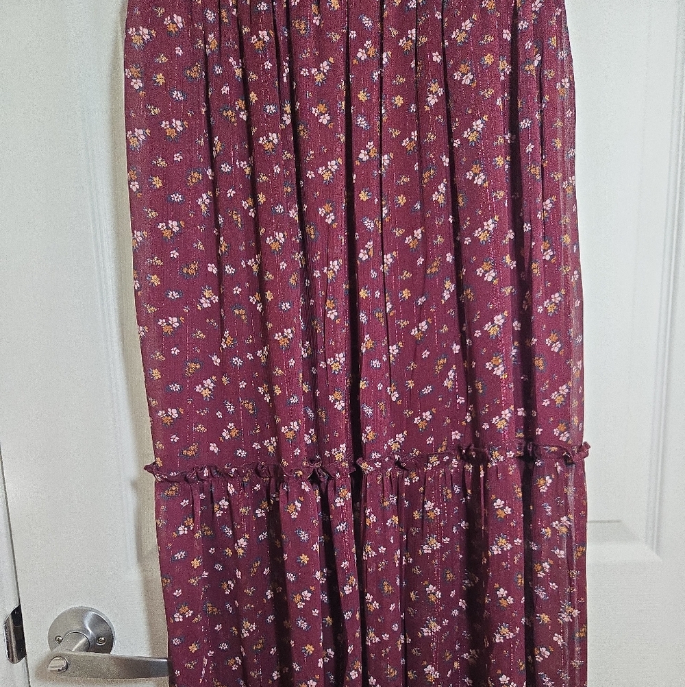 Zunie Smocked Floral Midi Dress | Juniors 14 - Fits Women’s XS–S | Wine Berry - Picture 7 of 17